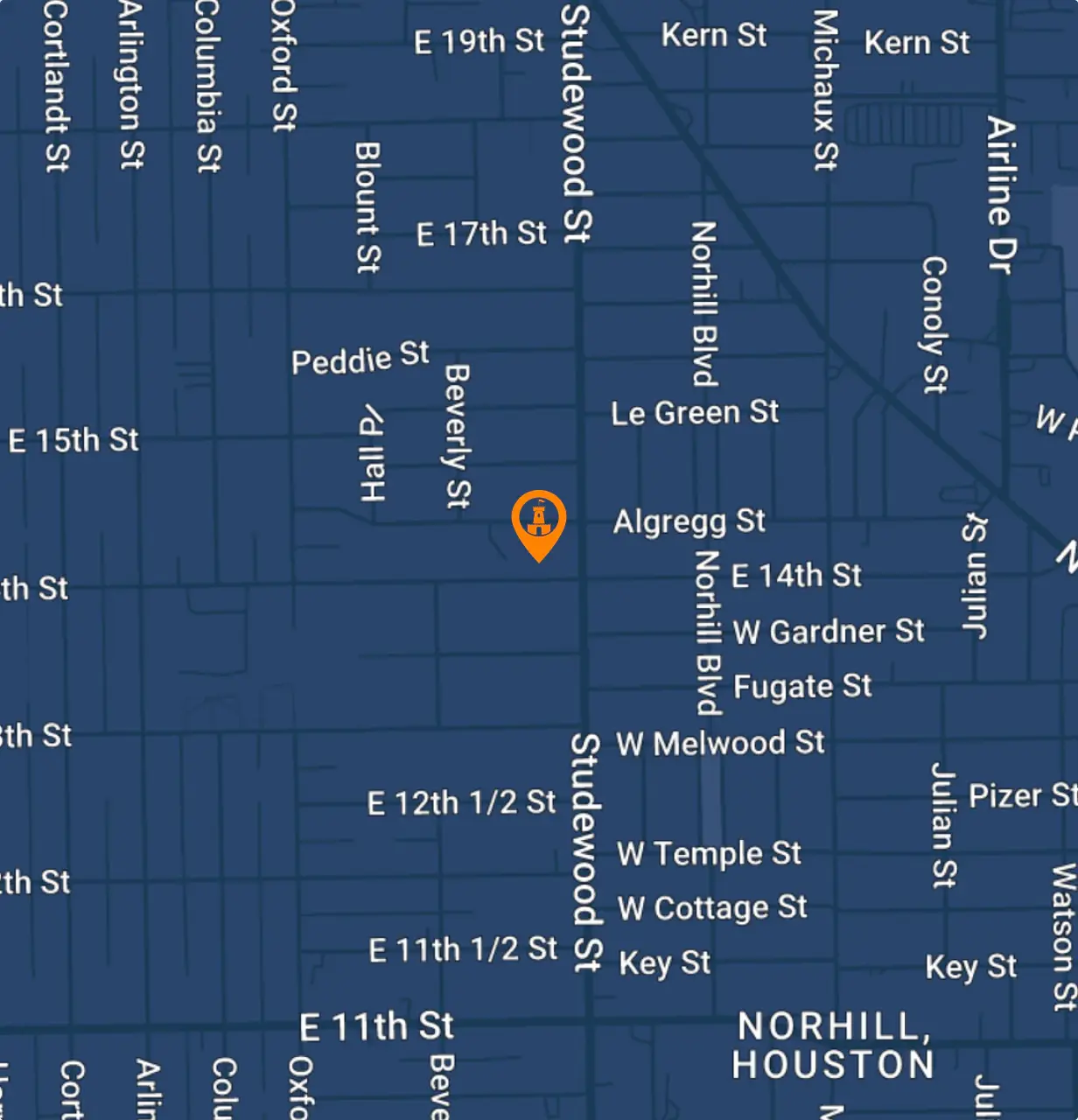 Map showing the Houston office location
